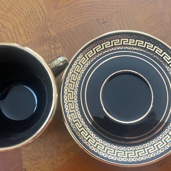 24K Gold TEACUP & SAUCER Hand Made Greece Greek Mythology Prints Gold Black - Picture 4 of 8